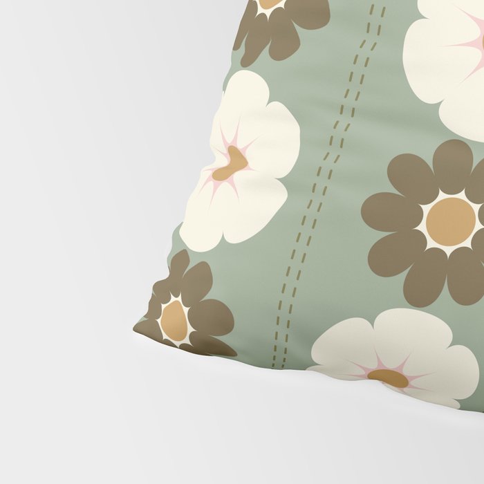 Retro floral pattern, 60s, 70s, style, in sage green Pillow Sham Gallery Image 4