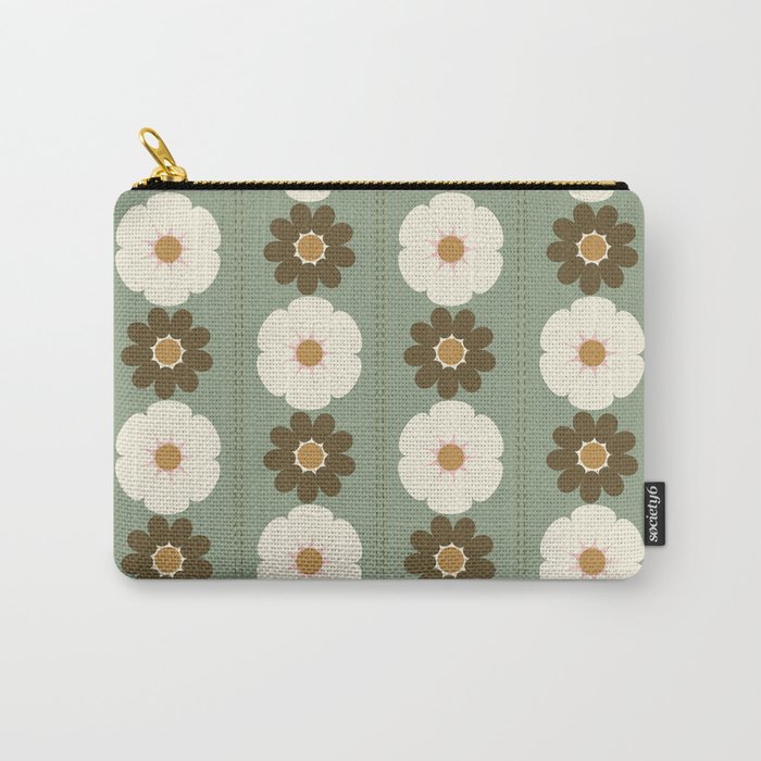 Retro floral pattern, 60s, 70s, style, in sage green Carry All Pouch Gallery Image 1