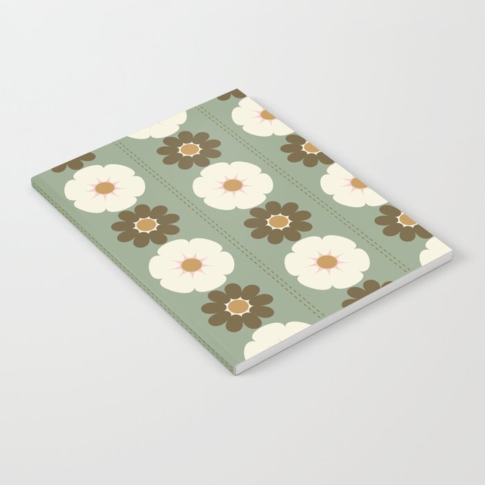 Retro floral pattern, 60s, 70s, style, in sage green Notebook Gallery Image 2