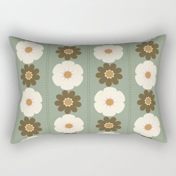 Retro floral pattern, 60s, 70s, style, in sage green Rectangular Pillow Gallery Image 1