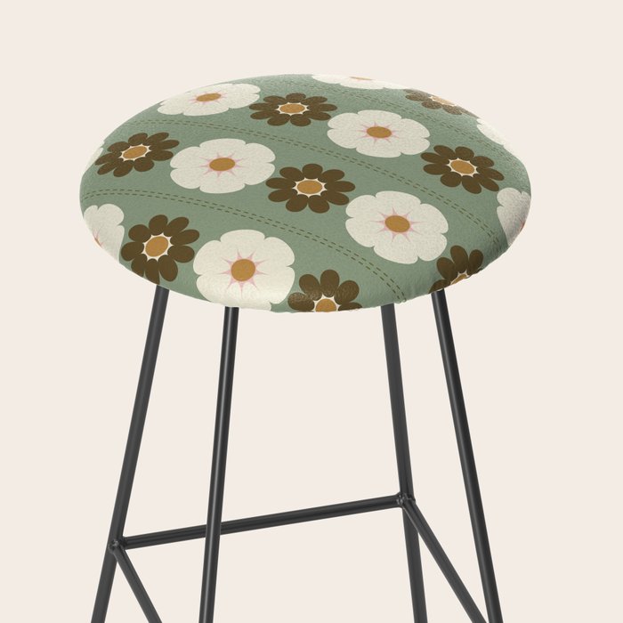 Retro floral pattern, 60s, 70s, style, in sage green Stool Gallery Image 2
