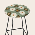 Retro floral pattern, 60s, 70s, style, in sage green Stool Gallery Image 2
