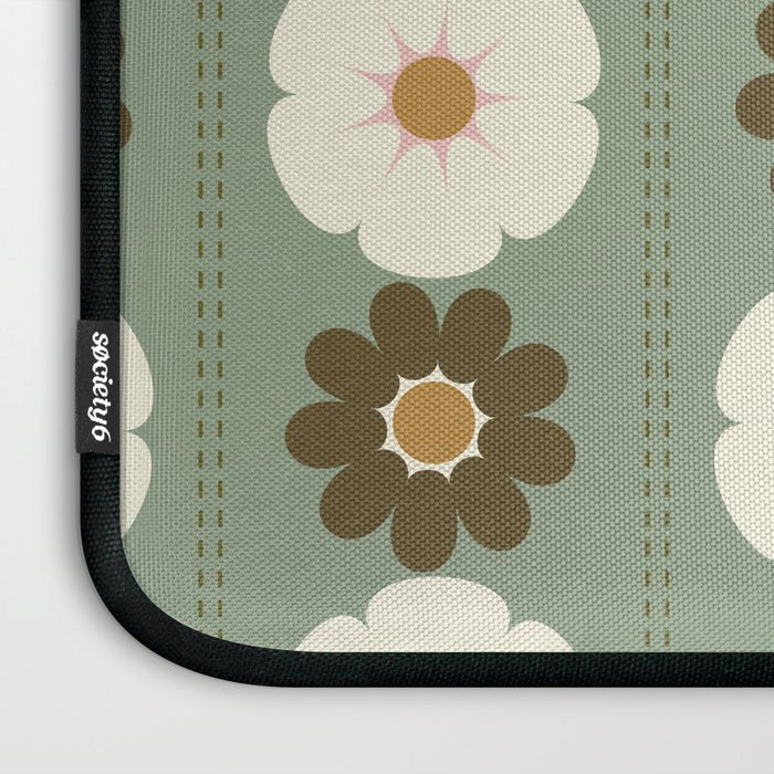 Retro floral pattern, 60s, 70s, style, in sage green Laptop Sleeve Gallery Image 3