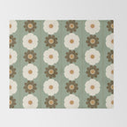 Retro floral pattern, 60s, 70s, style, in sage green Throw Blanket Gallery Image 2
