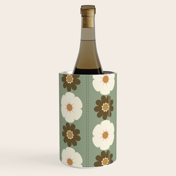 Retro floral pattern, 60s, 70s, style, in sage green Wine Chiller Gallery Image 1