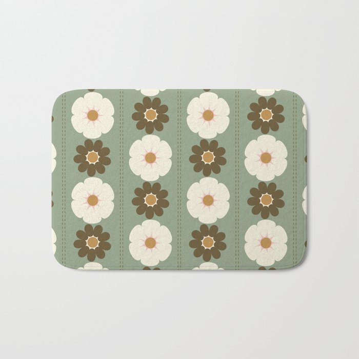 Retro floral pattern, 60s, 70s, style, in sage green Bath Mat Gallery Image 1
