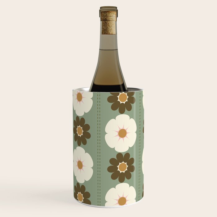 Retro floral pattern, 60s, 70s, style, in sage green Wine Chiller Gallery Image 3