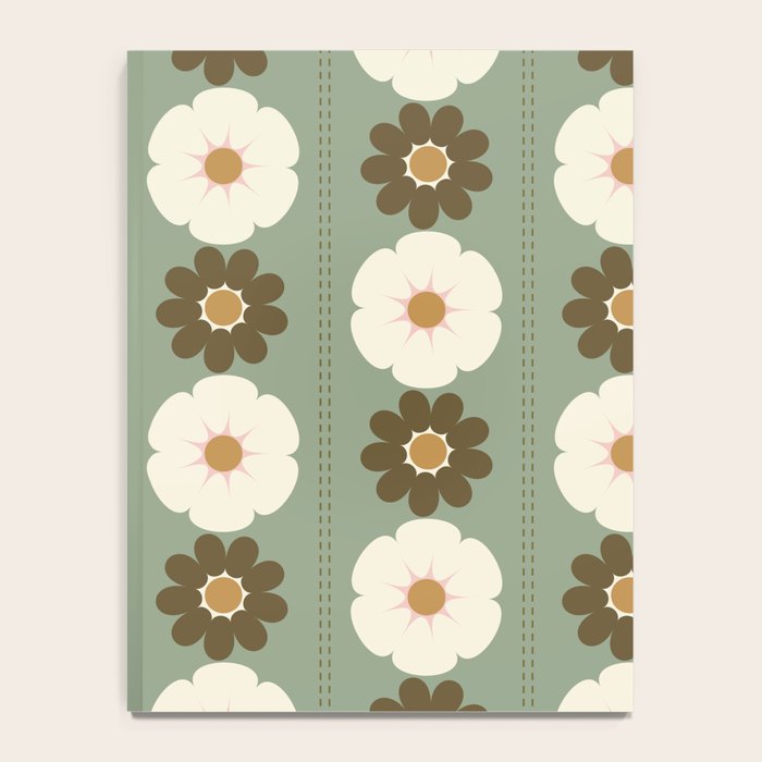 Retro floral pattern, 60s, 70s, style, in sage green Notebook Gallery Image 4