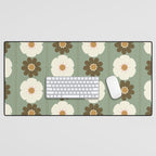 Retro floral pattern, 60s, 70s, style, in sage green Desk Mat Gallery Image 1