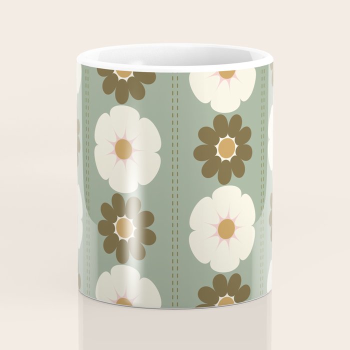 Retro floral pattern, 60s, 70s, style, in sage green Coffee Mug Gallery Image 4