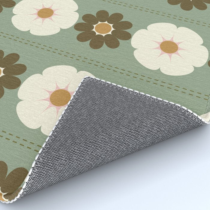 Retro floral pattern, 60s, 70s, style, in sage green Rug Gallery Image 4
