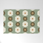 Retro floral pattern, 60s, 70s, style, in sage green Welcome Mat Gallery Image 1