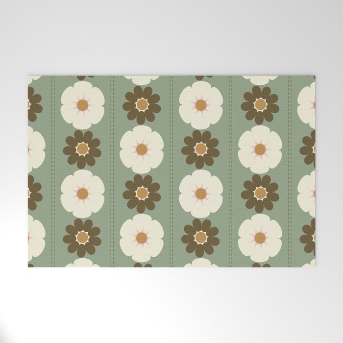 Retro floral pattern, 60s, 70s, style, in sage green Welcome Mat Gallery Image 1