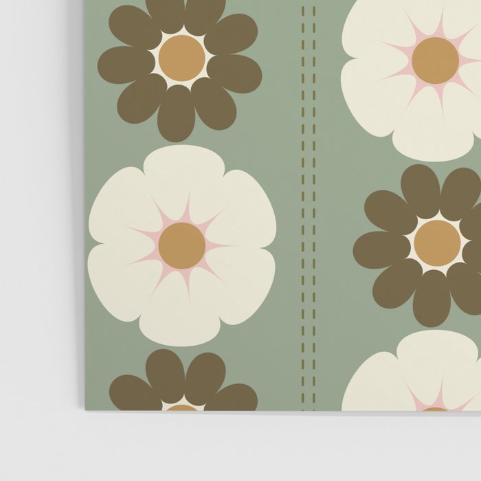 Retro floral pattern, 60s, 70s, style, in sage green Poster Gallery Image 3
