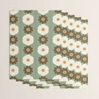 Retro floral pattern, 60s, 70s, style, in sage green Wrapping Paper Gallery Image 3