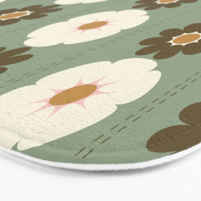 Retro floral pattern, 60s, 70s, style, in sage green Bath Mat Gallery Image 3