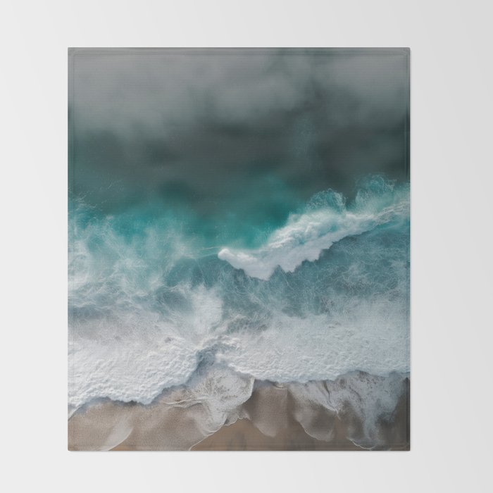 Aerial Ocean Waves - Coastal Photography Wall Art Throw Blanket Gallery Image 2