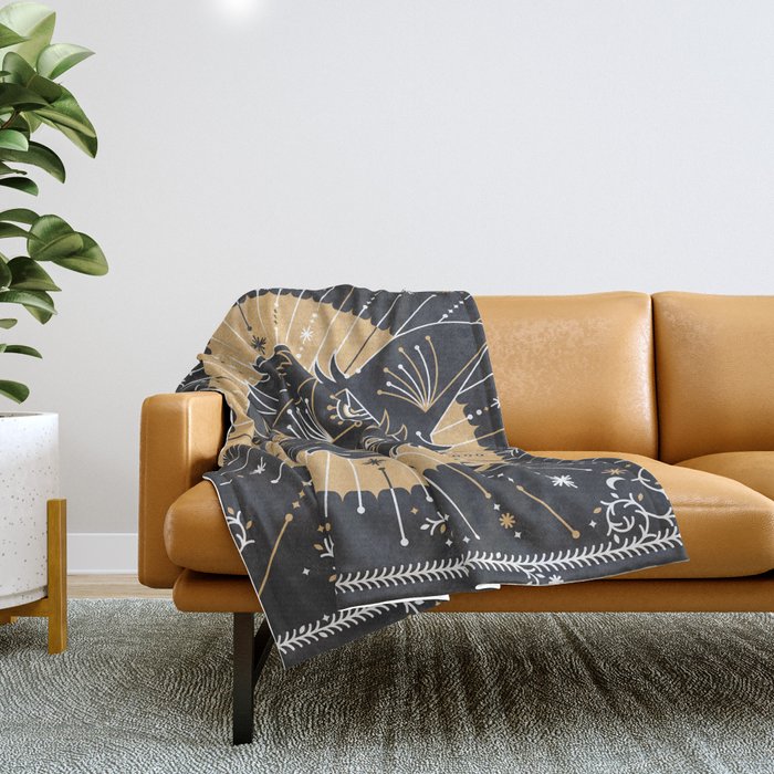 Wild & Free Wolf - Gold & Grey Throw Blanket Gallery Image 1