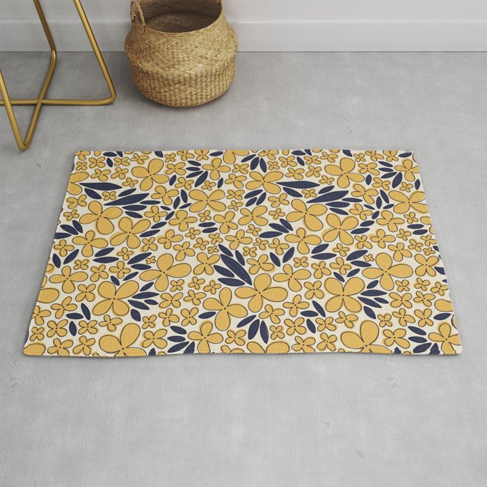 Four-leaf Flower Pattern / Yellow & Blue Rug Gallery Image 1
