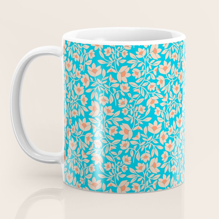 Tropical Blooms Pattern - Blue Coffee Mug Gallery Image 3