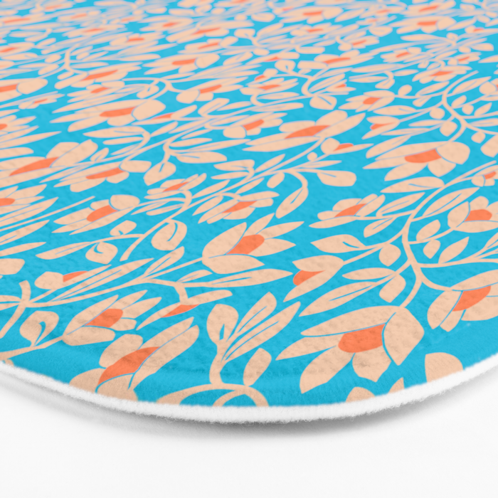 Tropical Blooms Pattern - Blue Bath Mat Gallery Image 3