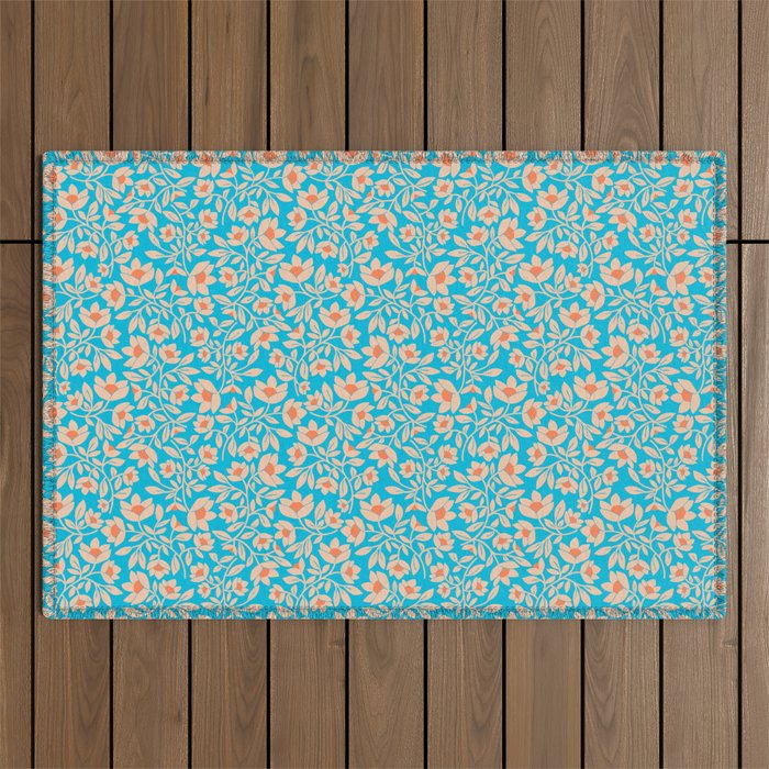 Tropical Blooms Pattern - Blue Outdoor Rug Gallery Image 1