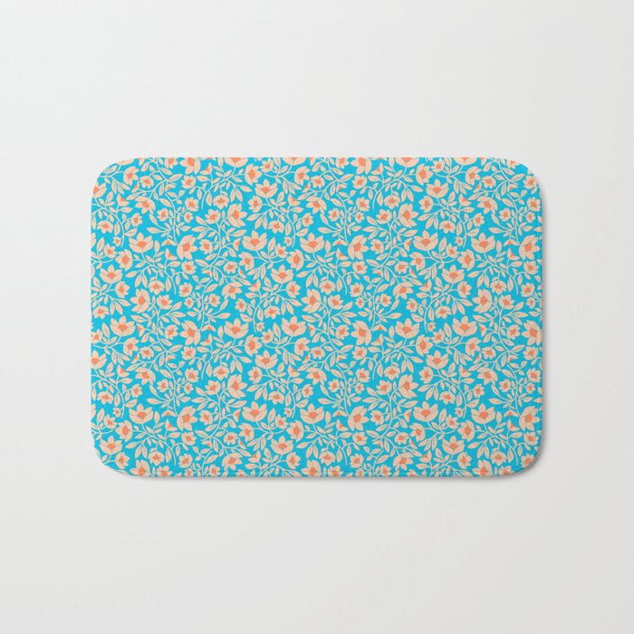 Tropical Blooms Pattern - Blue Bath Mat Gallery Image 1