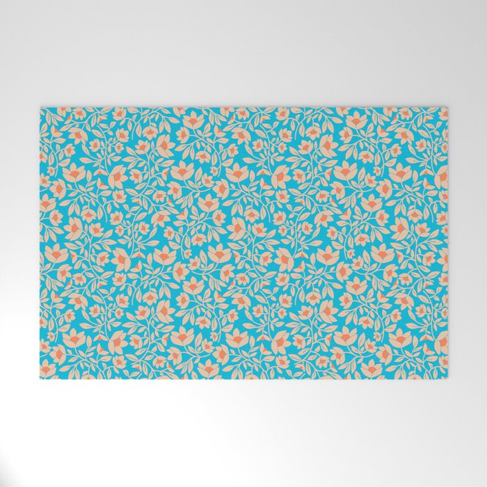 Tropical Blooms Pattern - Blue Welcome Mat Gallery Image 1