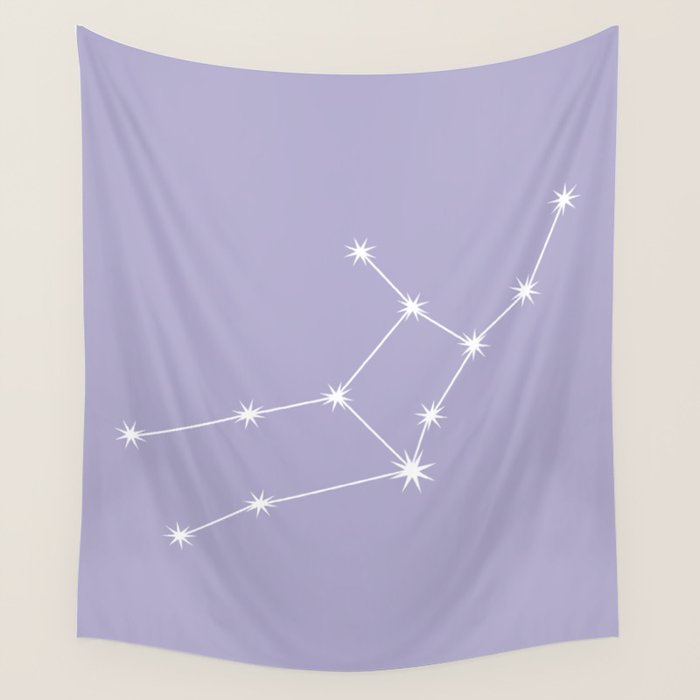 Virgo Zodiac Star Constellation Line Art Pastel Lavender Wall Tapestry Gallery Image 4