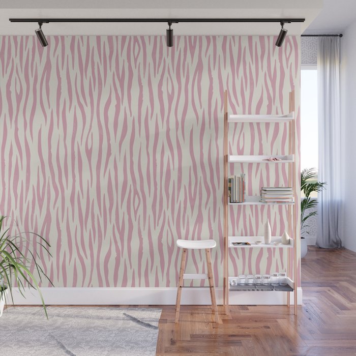 Tiger Stripes In Pink and Cream Wall Mural Gallery Image 1