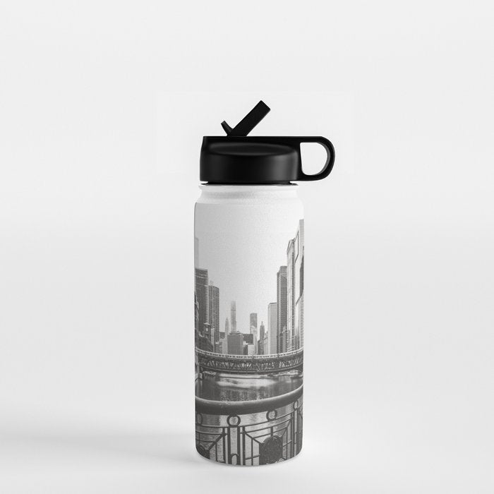 Chicago River Black and White Water Bottle Gallery Image 1