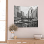 Chicago River Black and White Wall Tapestry Gallery Image 2