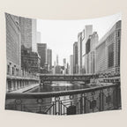 Chicago River Black and White Wall Tapestry Gallery Image 4