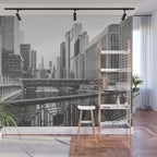 Chicago River Black and White Wall Mural Gallery Image 1
