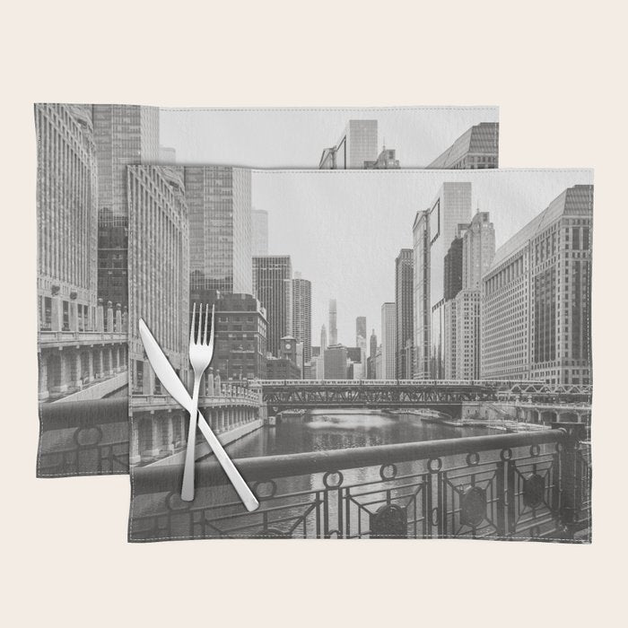 Chicago River Black and White Placemat Gallery Image 1