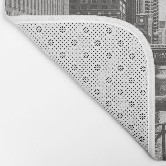 Chicago River Black and White Bath Mat Gallery Image 2