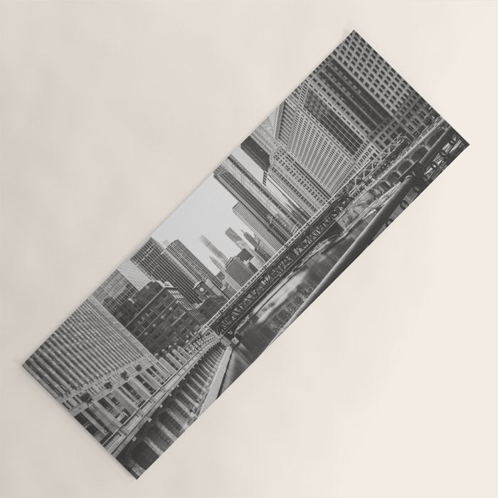 Chicago River Black and White Yoga Mat Gallery Image 1