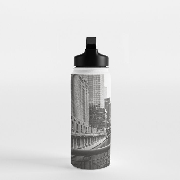 Chicago River Black and White Water Bottle Gallery Image 3