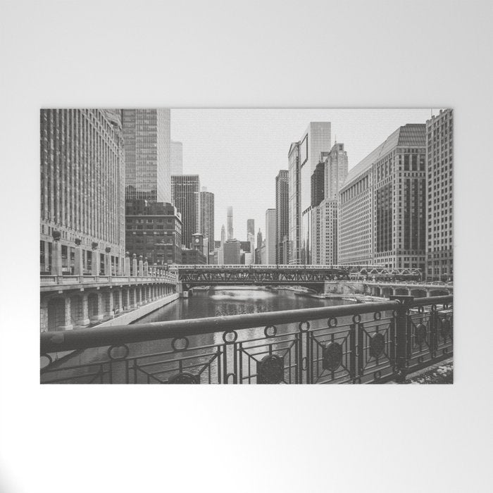 Chicago River Black and White Welcome Mat Gallery Image 1