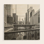 Chicago River Black and White Wood Wall Art Gallery Image 1