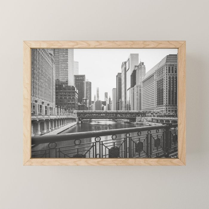 Chicago River Black and White Mini Art Print Gallery Image 1
