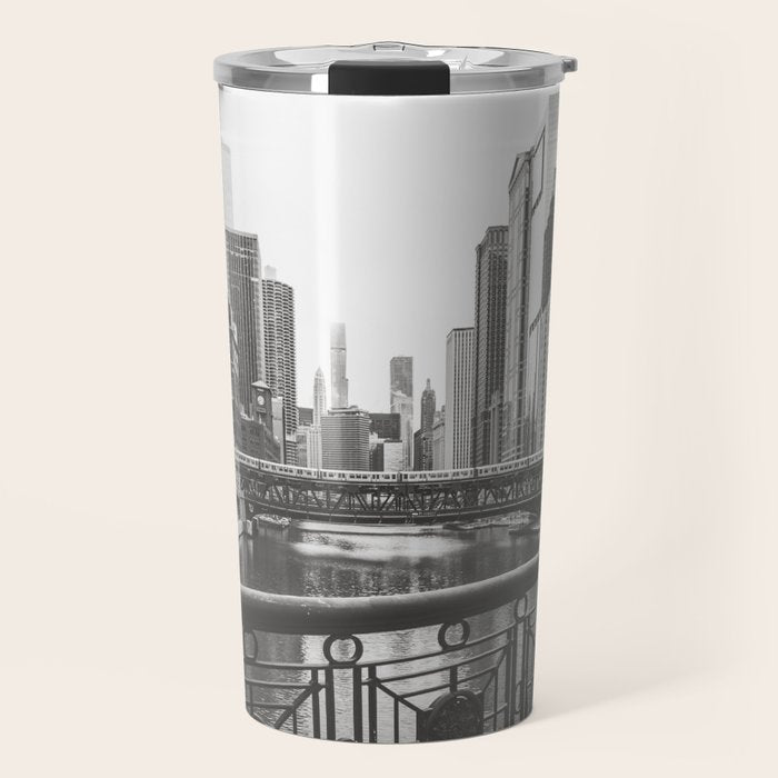 Chicago River Black and White Travel Mug Gallery Image 1