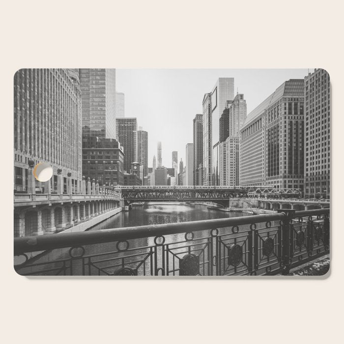 Chicago River Black and White Cutting Board Gallery Image 1