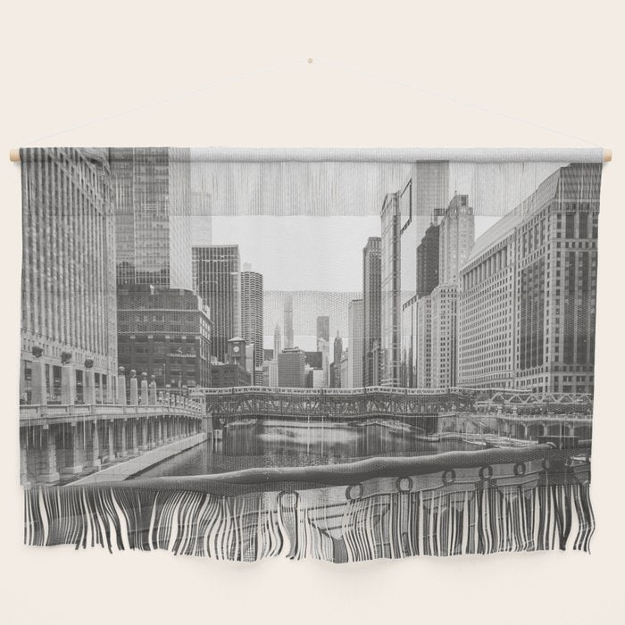 Chicago River Black and White Wall Hanging Gallery Image 1