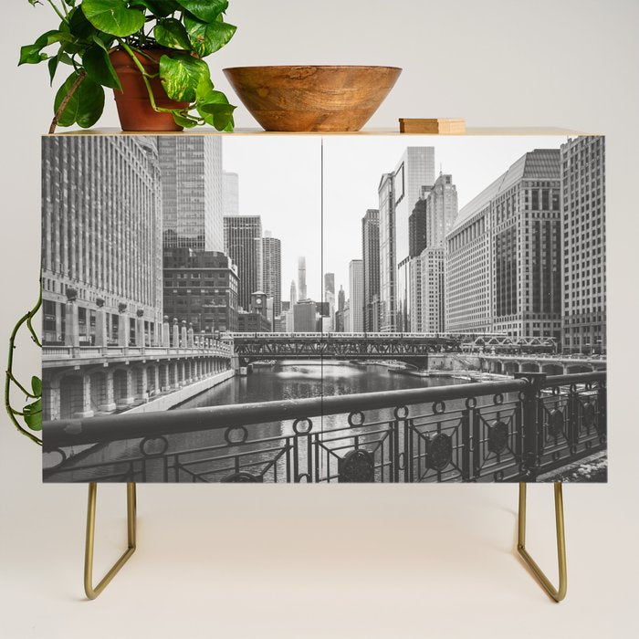 Chicago River Black and White Credenza Gallery Image 1