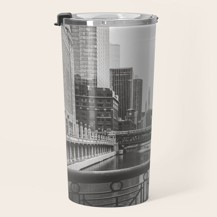 Chicago River Black and White Travel Mug Gallery Image 3