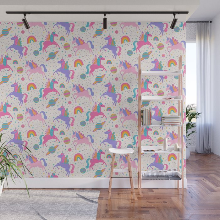 Space Unicorn - Neon Rainbow Wall Mural Gallery Image 1
