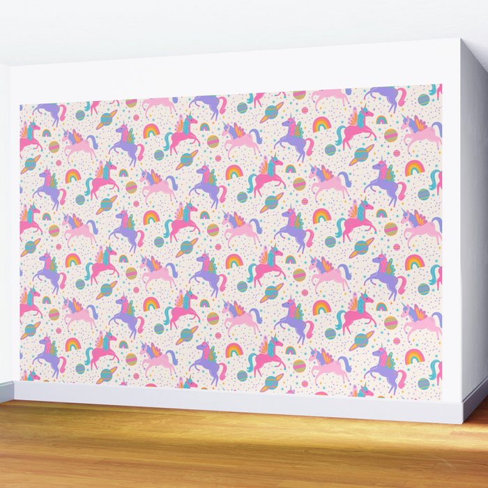 Space Unicorn - Neon Rainbow Wall Mural Gallery Image 2