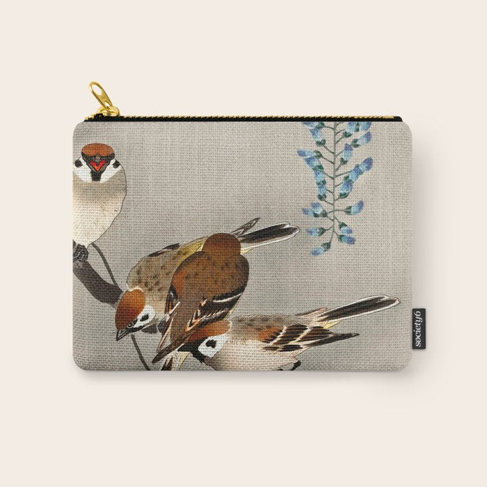 Sparrows and wisteria flower - Vintage Japanese Woodblock Print Art Carry All Pouch Gallery Image 1
