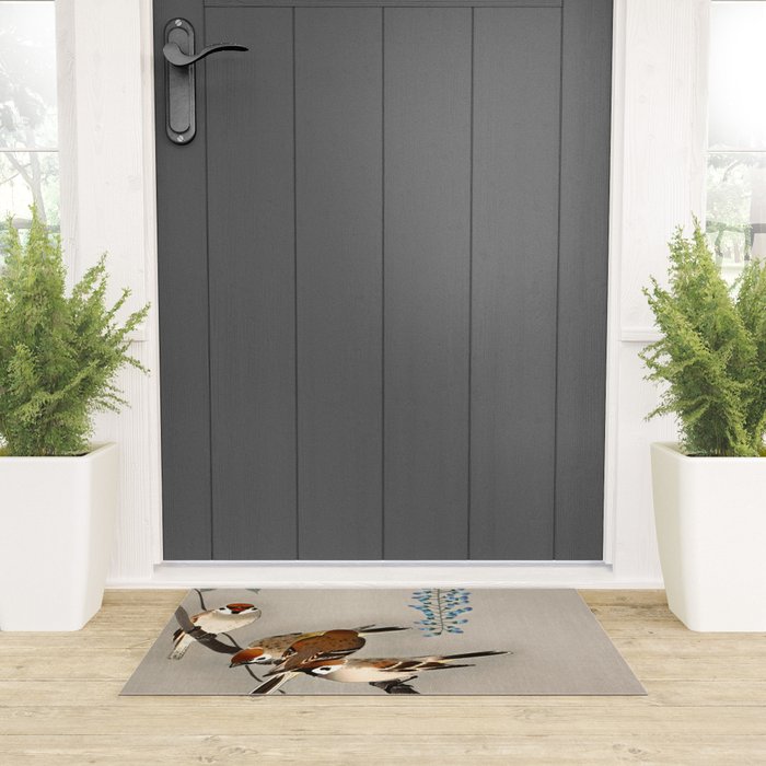 Sparrows and wisteria flower - Vintage Japanese Woodblock Print Art Welcome Mat Gallery Image 3